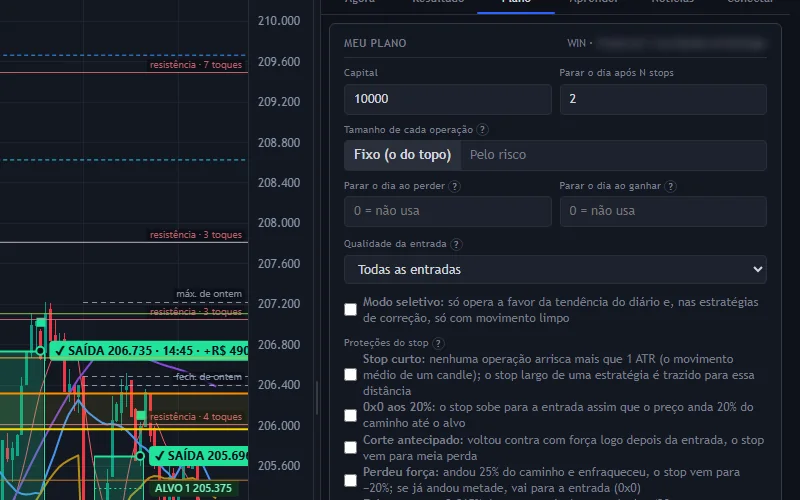 Plano de trade e nota de qualidade